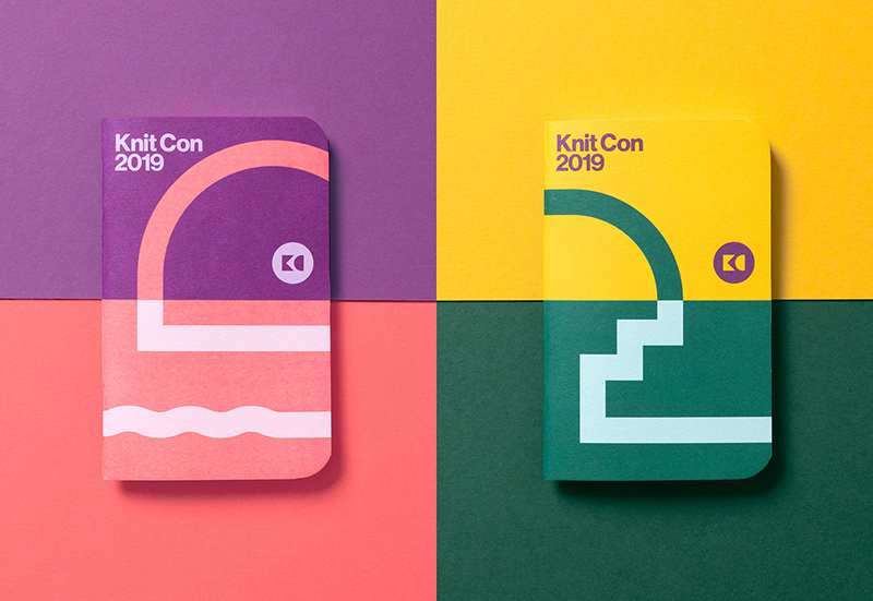 Two colorful small notebooks for KnitCon 2019